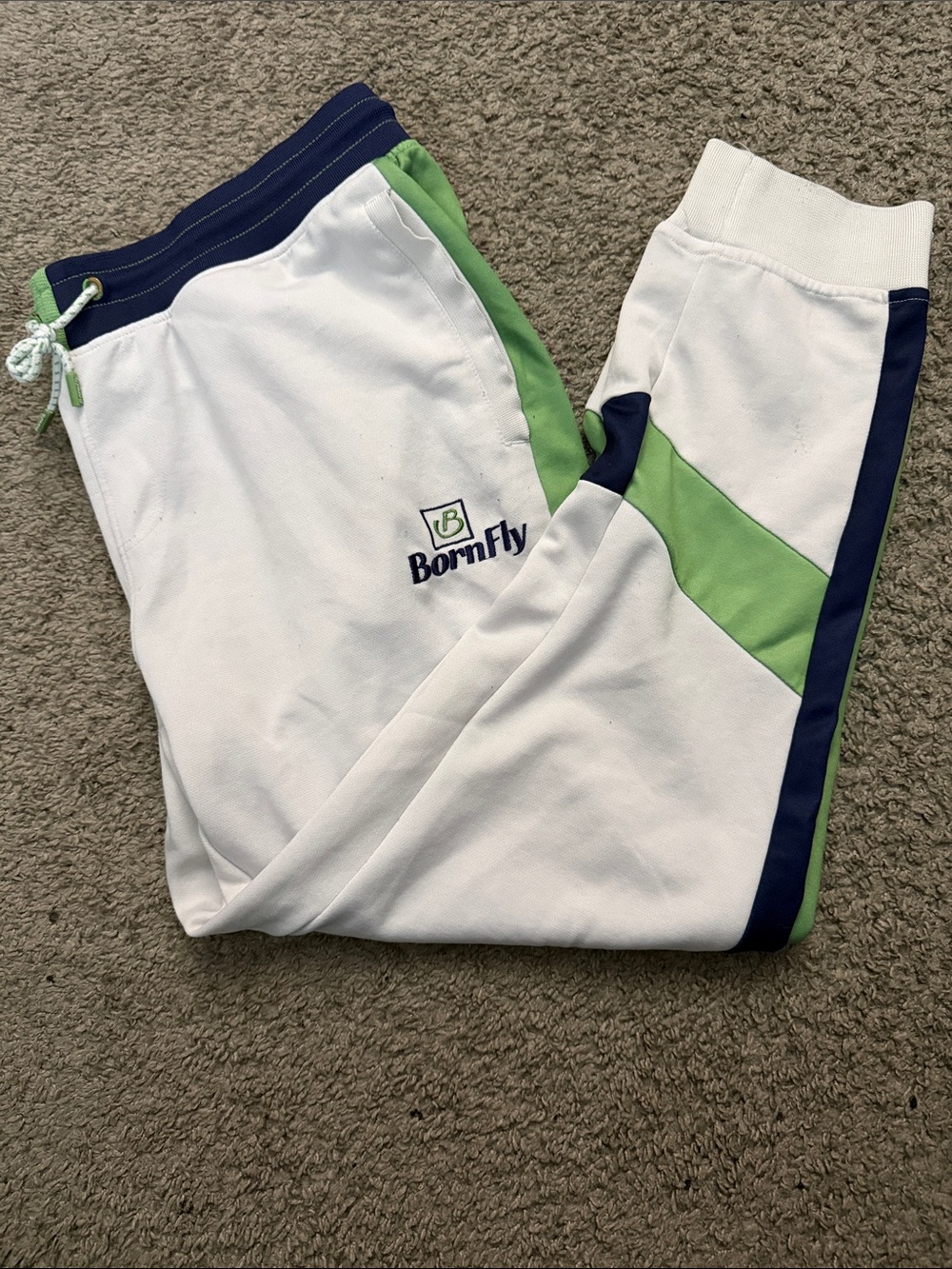 Bornfly Men's White Joggers with Green & Navy Accents